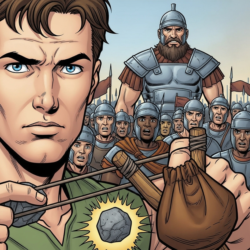 David vs Goliath - The Epic Battle Illustrated in Comic Style David vs Goliath - The Epic Battle Illustrated in Comic Style