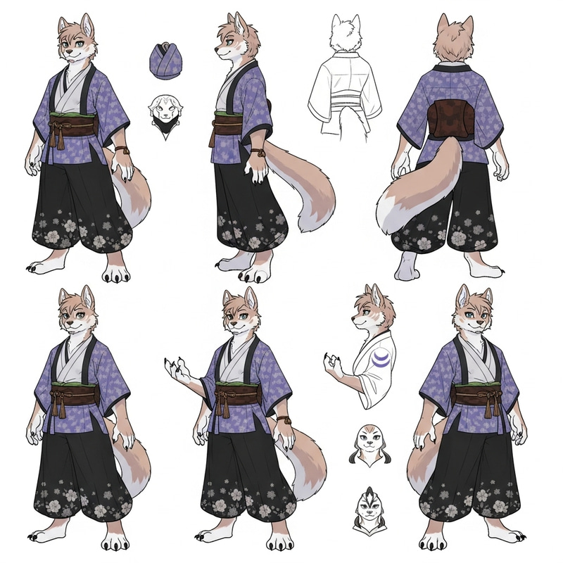 Colorful Furry Kemono Style Character Reference Sheet