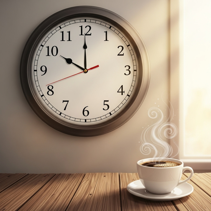 Tranquil Afternoon Clock and Coffee Illustration Tranquil Afternoon Clock and Coffee Illustration