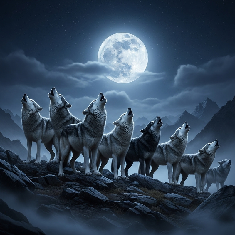 Mystical Wolves Howling Under a Full Moon Mystical Wolves Howling Under a Full Moon