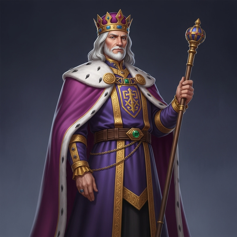 Regal King William in Ornate Purple Robes | Noble Monarch