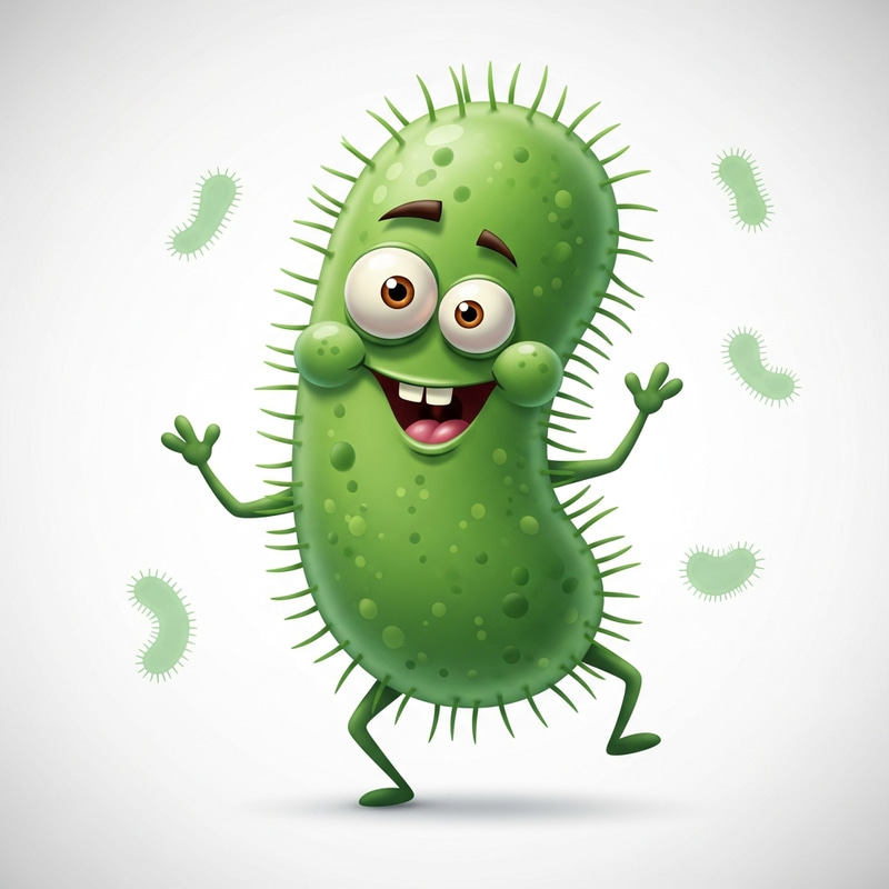 Short and Viral Cartoon Character | Comical Green Bacterium Short and Viral Cartoon Character | Comical Green Bacterium