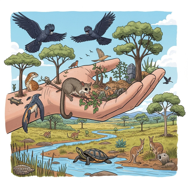 Vivid Biodiversity Conservation Illustration: Human Care & Wildlife