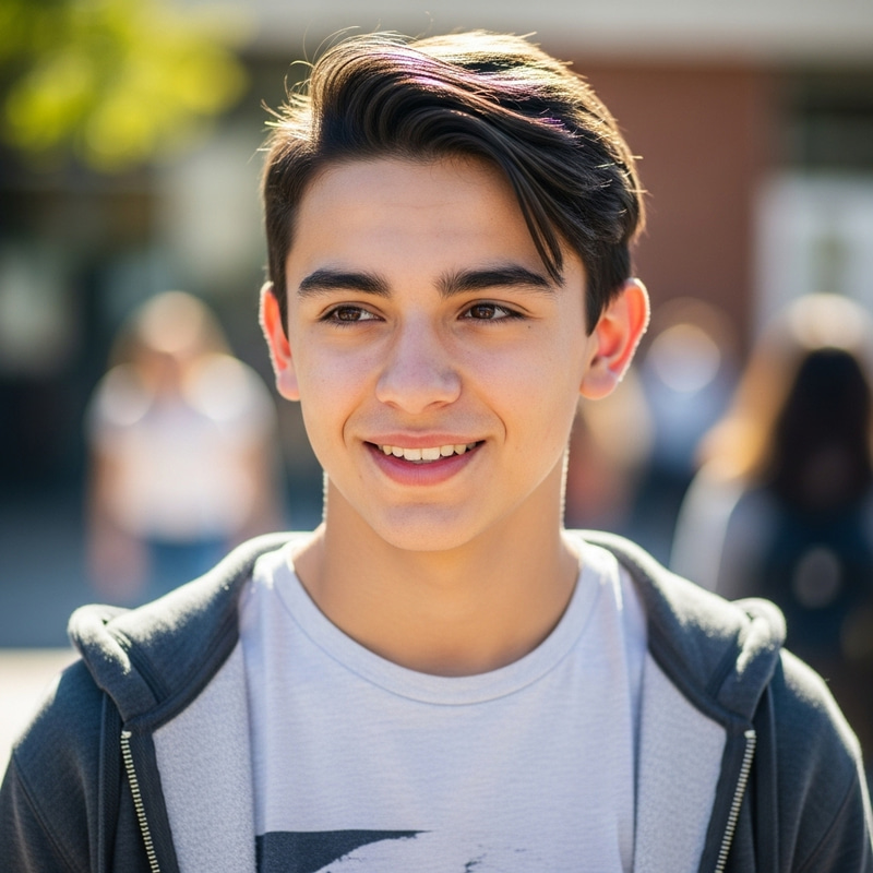 Active High School Boy with 7:3 Hair Parting