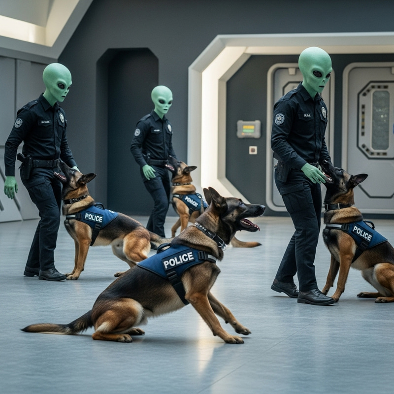Aliens Training Police Dogs: Futuristic Scenario Aliens Training Police Dogs: Futuristic Scenario
