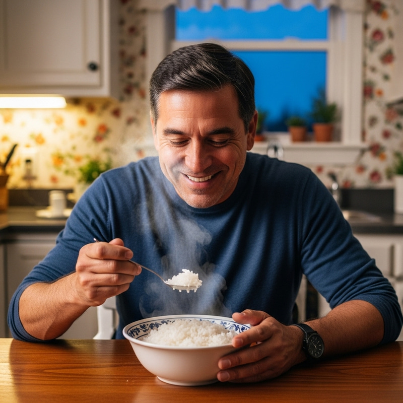 Man Indulging in Delicious Rice | Culinary Delight Man Indulging in Delicious Rice | Culinary Delight