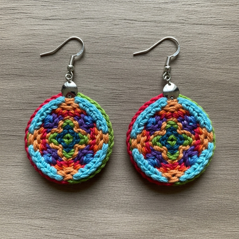 Bohemian Punch Needle Earrings | Handmade Artistry