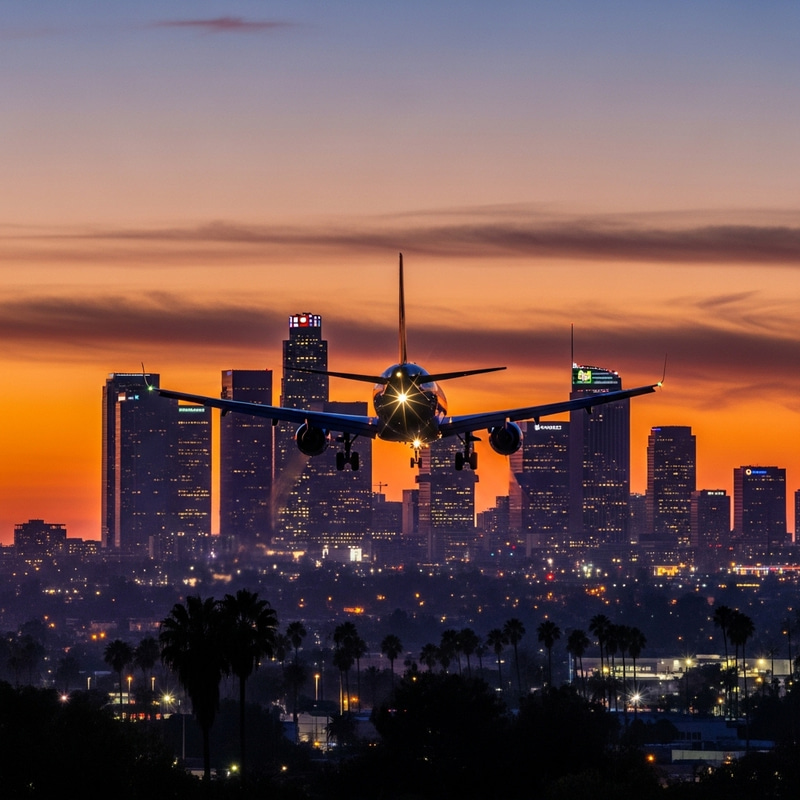 Aesthetic Airplane Landing in Los Angeles at Dusk