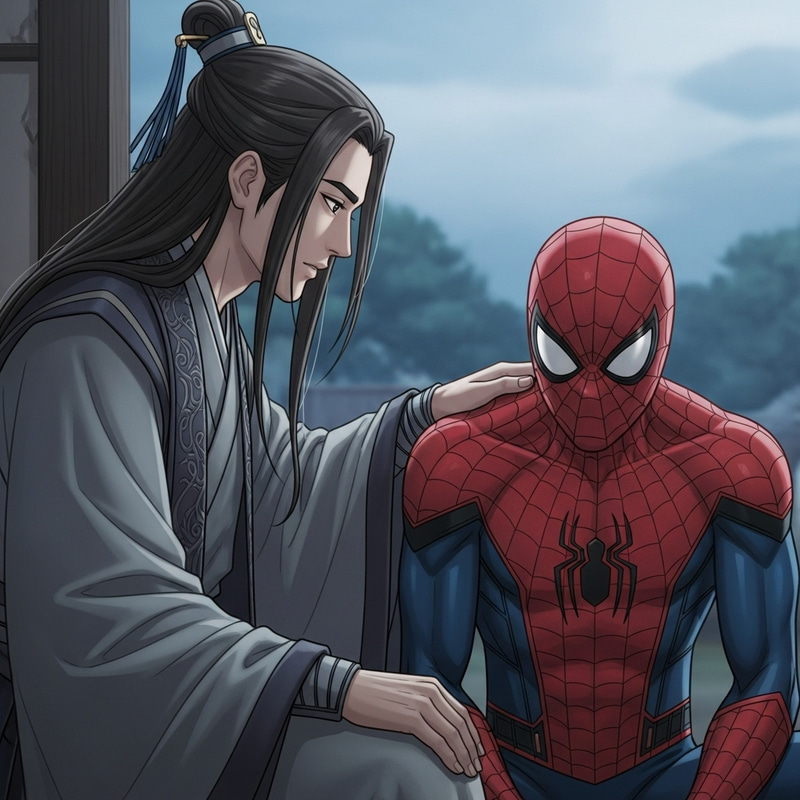 Jesus Comforts Sad Spider-Man in Profound Conversation Jesus Comforts Sad Spider-Man in Profound Conversation