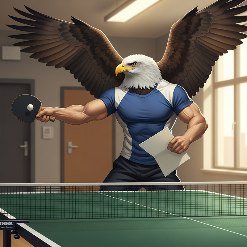 Majestic Eagle-Human Hybrid Playing Table Tennis Majestic Eagle-Human Hybrid Playing Table Tennis