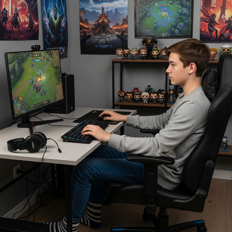 Teen Boy Playing Dota in Cozy Socks Teen Boy Playing Dota in Cozy Socks