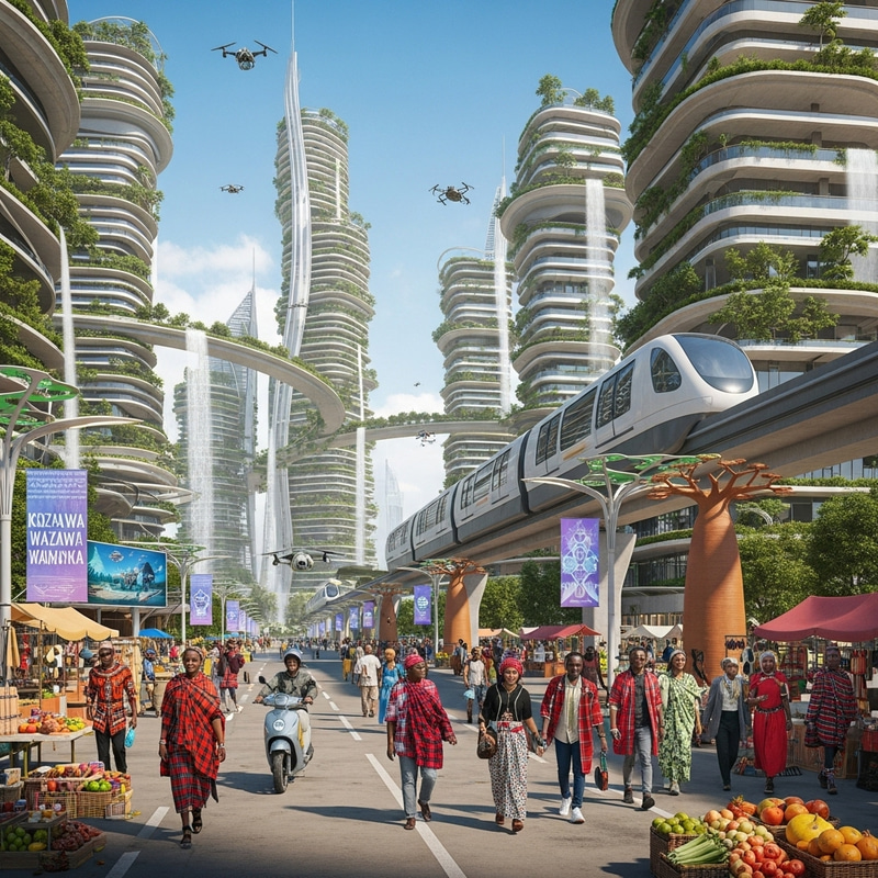 Sumbawanga 2050: Vibrant Cityscape Harmonizing Tech, Nature & Culture Sumbawanga 2050: Vibrant Cityscape Harmonizing Tech, Nature & Culture