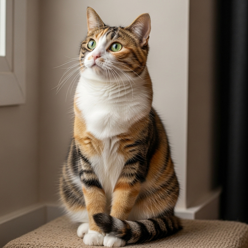Adorable Calico Cat with Gorgeous Green Eyes Adorable Calico Cat with Gorgeous Green Eyes