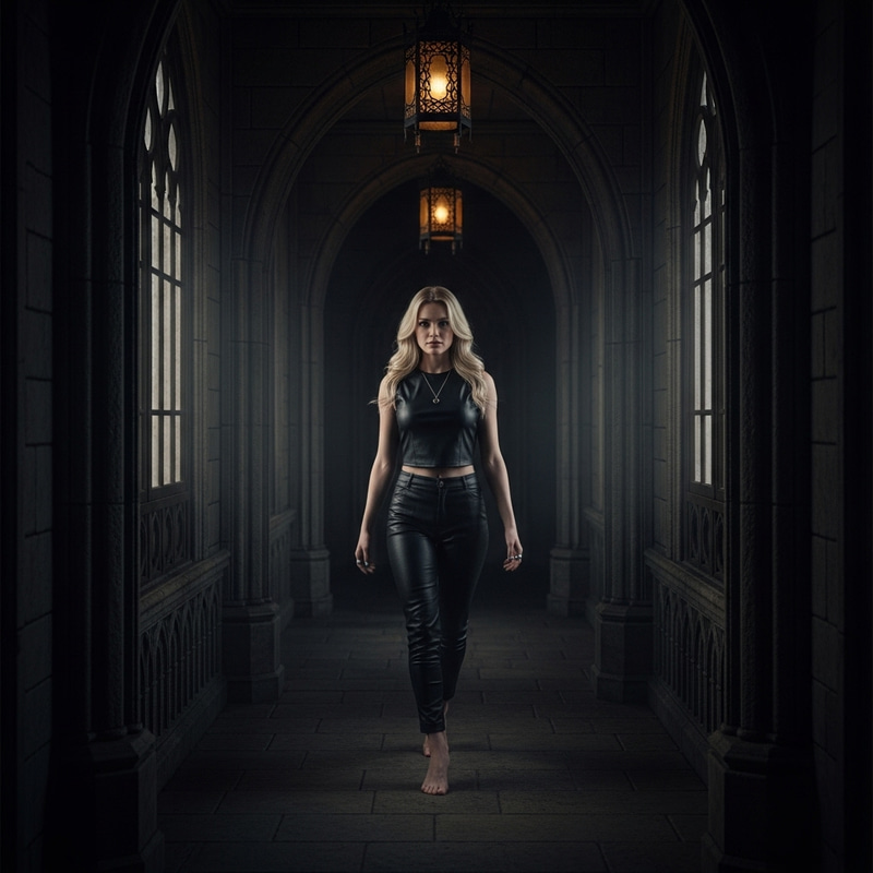 Blonde Woman in Mysterious Medieval Ambiance - Fantasy Cinematic Experience Blonde Woman in Mysterious Medieval Ambiance - Fantasy Cinematic Experience