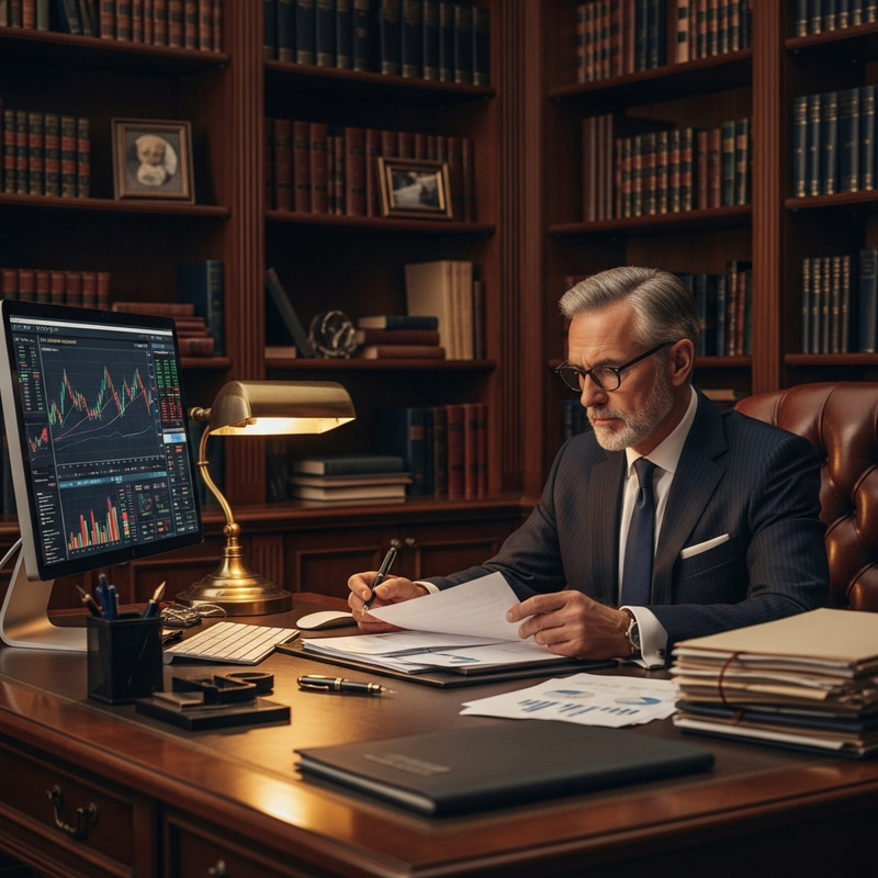 Warren Buffet Style Investor Analyzing Stocks Warren Buffet Style Investor Analyzing Stocks