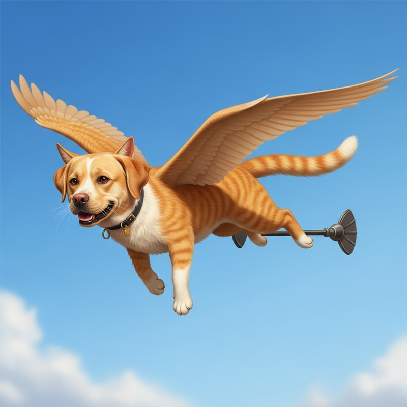 Flying Cat with Dog Face: Magical Feline Canine Mix Flying Cat with Dog Face: Magical Feline Canine Mix