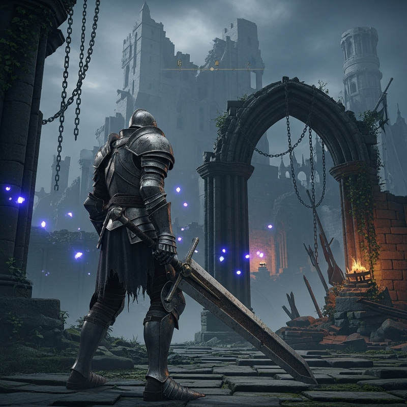 Dark Souls Armored Knight in Challenging Action Dark Souls Armored Knight in Challenging Action