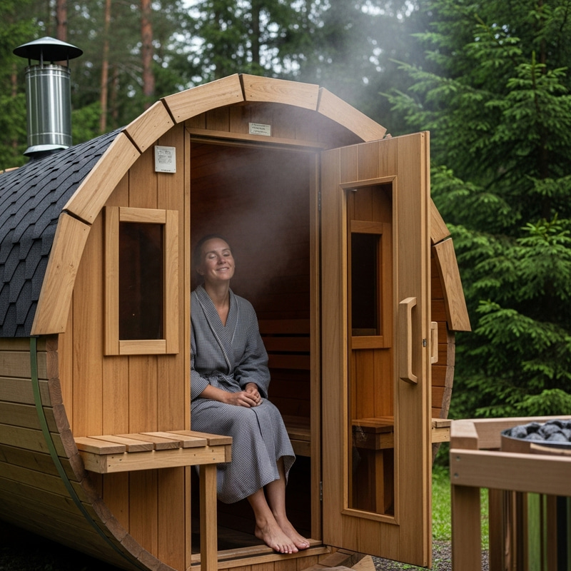 Barrel Sauna: Relax in Nature with Sauna Robe Experience Barrel Sauna: Relax in Nature with Sauna Robe Experience