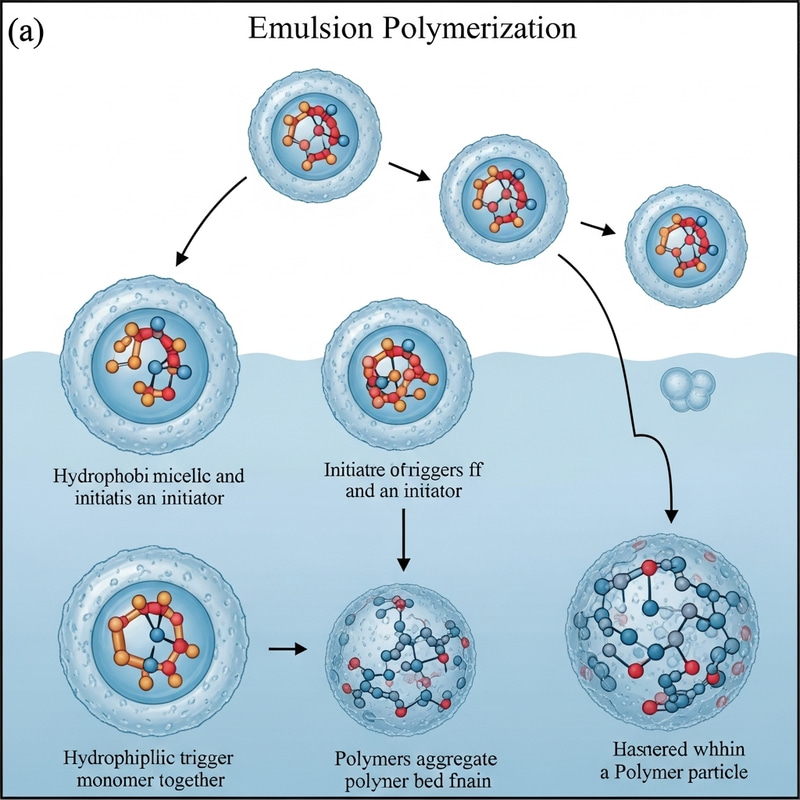 Emulsion Polymerization Process: Spherical Micelles & Polymer Formation