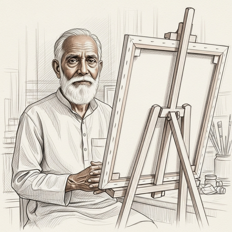 Wise Elder Man Contemplates Blank Canvas Wise Elder Man Contemplates Blank Canvas
