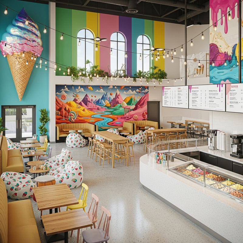 Colorful Ice Cream Shop Design with Seating Areas for the Next Decade Colorful Ice Cream Shop Design with Seating Areas for the Next Decade