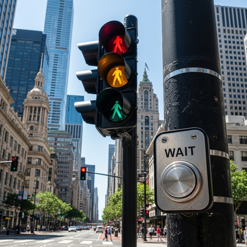 City Center Traffic Light with Unique Wait Button