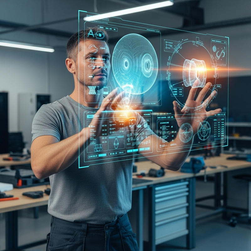 Caucasian Male Worker Engaging in Advanced Augmented Reality Task Caucasian Male Worker Engaging in Advanced Augmented Reality Task