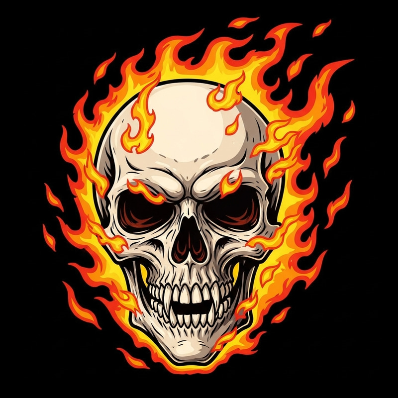 Menacing Infernal Skull: Vibrant Flames & Colorful Fantasy