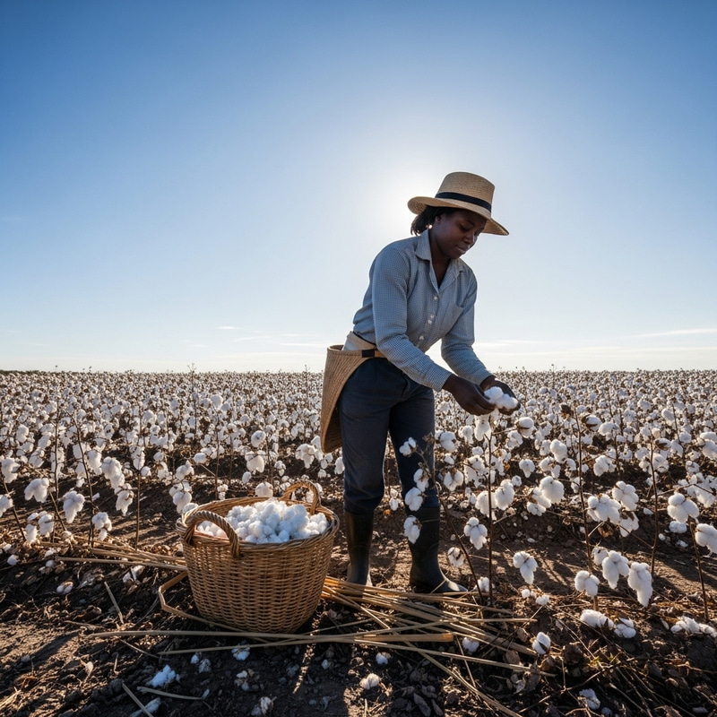 Black Cotton Picker in a Vast Field