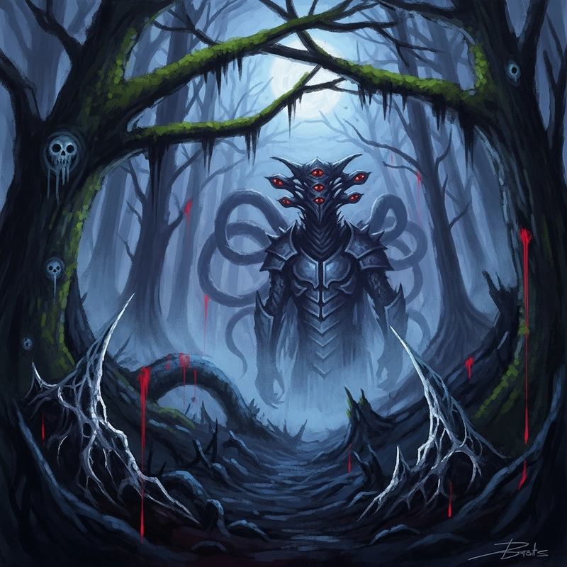 Fantastical Monster Emerges From Dark Forest Painting Fantastical Monster Emerges From Dark Forest Painting