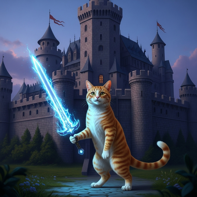 Feline Warrior at Castle with Light Saber Feline Warrior at Castle with Light Saber
