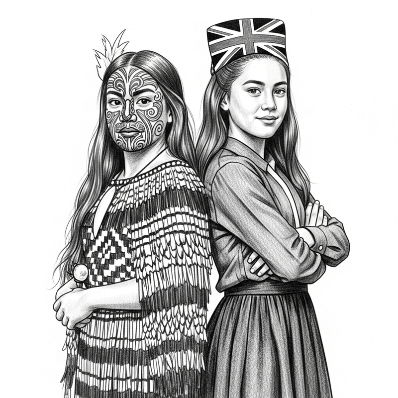 1800s Expressive Sketch: Maori & British Unity