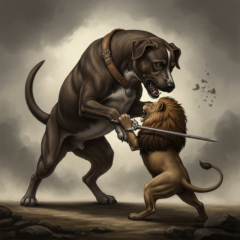 Huge Dog Confronts Lion in a Fight