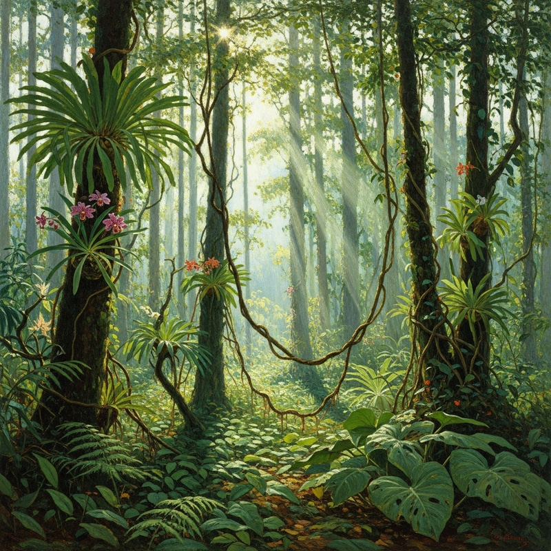 Morning Light in a Lush Jungle: An Impressionist View Morning Light in a Lush Jungle: An Impressionist View