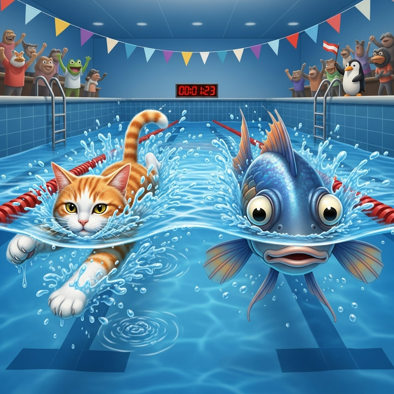 Cat vs Fish: Exciting Swimming Race Showdown