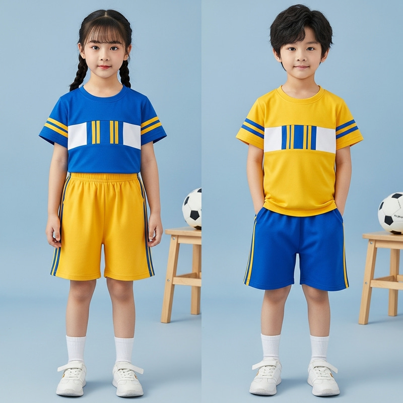 Vibrant Blue and Yellow Preschool PE Uniforms - Sporty Look Vibrant Blue and Yellow Preschool PE Uniforms - Sporty Look