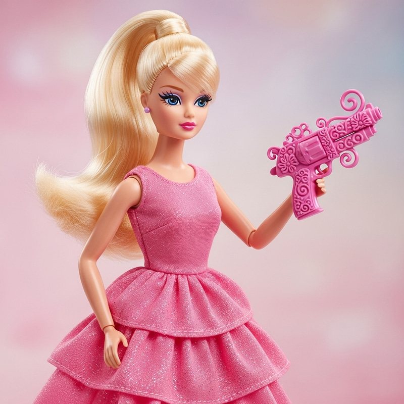 Blonde Fashion Doll with Toy Gun - Plastic Barbie Style