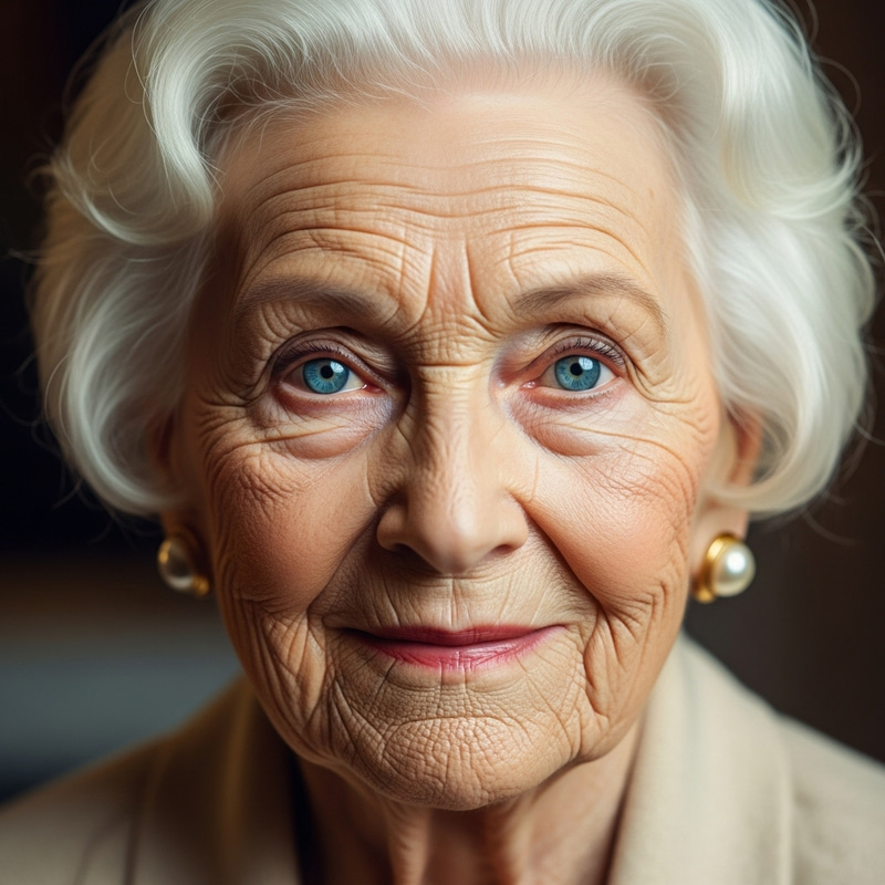 Elegant Elderly Woman with White Hair and Blue Eyes Elegant Elderly Woman with White Hair and Blue Eyes