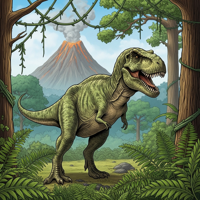 Detailed T-Rex in Lush Prehistoric Jungle Detailed T-Rex in Lush Prehistoric Jungle