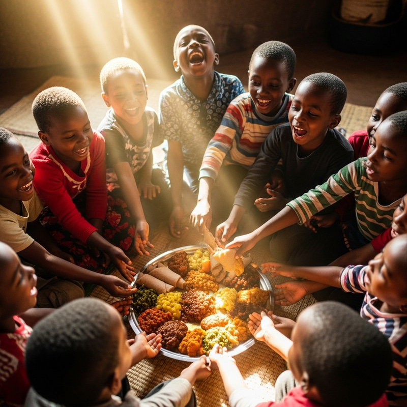 African Kids Sharing Food | Warm Community Gathering African Kids Sharing Food | Warm Community Gathering
