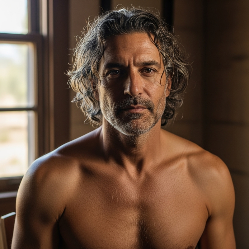 Rugged Hispanic Man: Shirtless and Gritty Look Rugged Hispanic Man: Shirtless and Gritty Look
