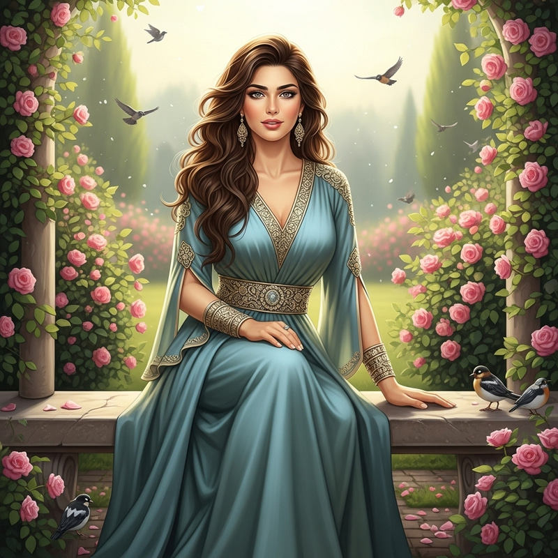 Beautiful Middle-Eastern Woman in Serene Garden Setting