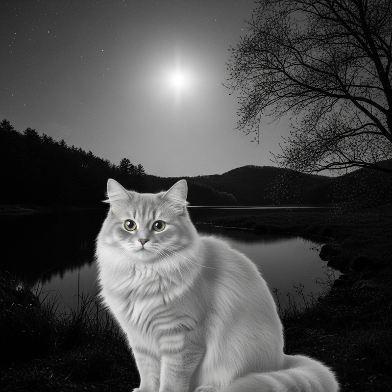 Ghostly Cat by Tranquil Moonlit River | Japanese Art Inspired Ghostly Cat by Tranquil Moonlit River | Japanese Art Inspired