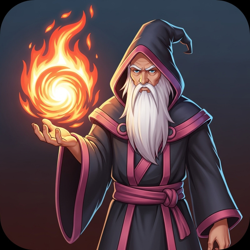 Dynamic Fire Wizard Icon with Vibrant Color Palette Dynamic Fire Wizard Icon with Vibrant Color Palette