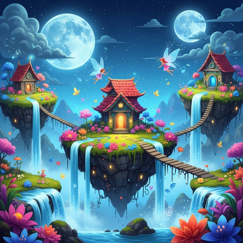 Whimsical Floating Islands Fantasy Landscape Whimsical Floating Islands Fantasy Landscape