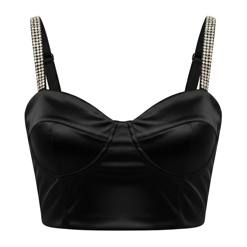 Black Sweetheart Neckline Top with Gem Embellishments | Elegant Cocktail