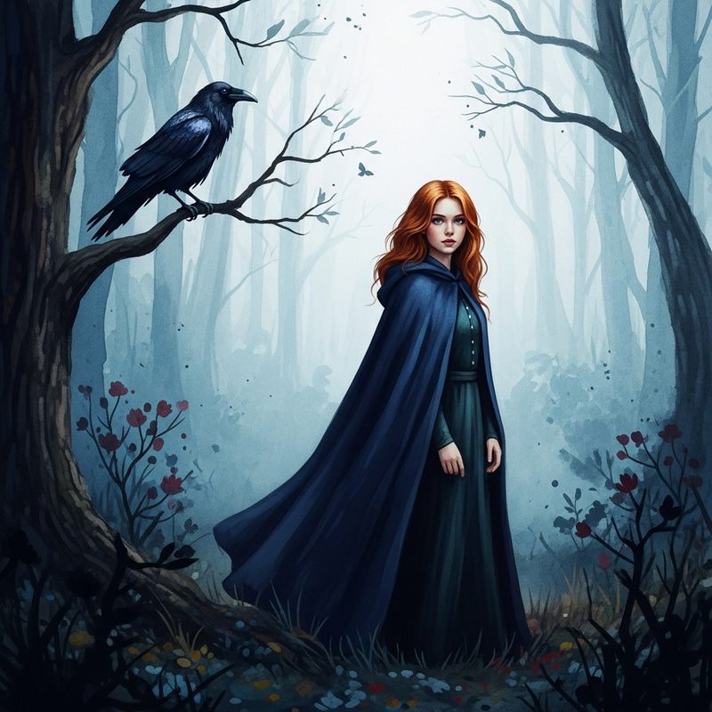 Mystical Raven in Enchanted Forest | Surreal Gothic Art