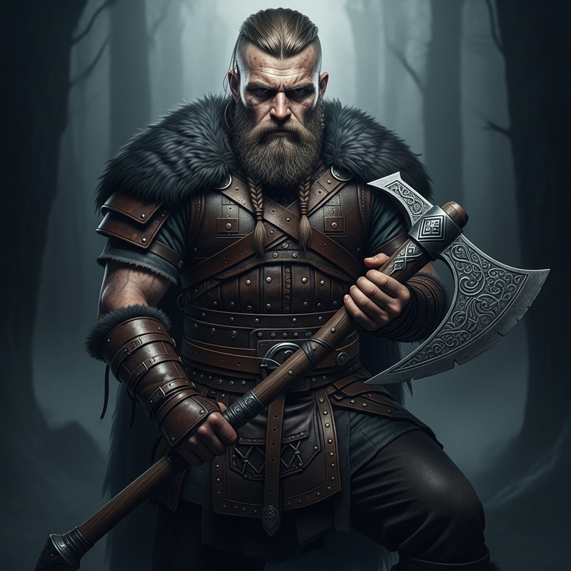 Bearded Viking Barbarian in Leather Armor with Greataxe Bearded Viking Barbarian in Leather Armor with Greataxe