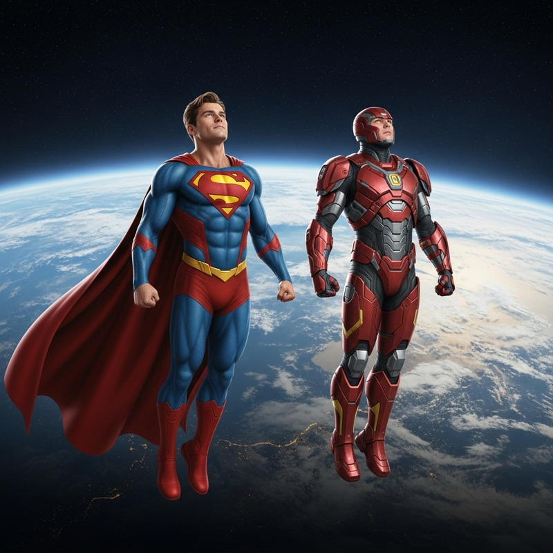 Superman and Iron Man Rescuing Earth in Space