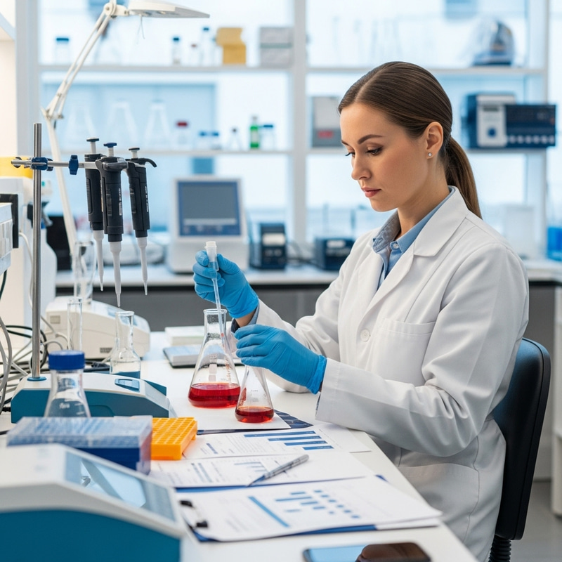 Caucasian Woman in Modern Health Laboratory Setting